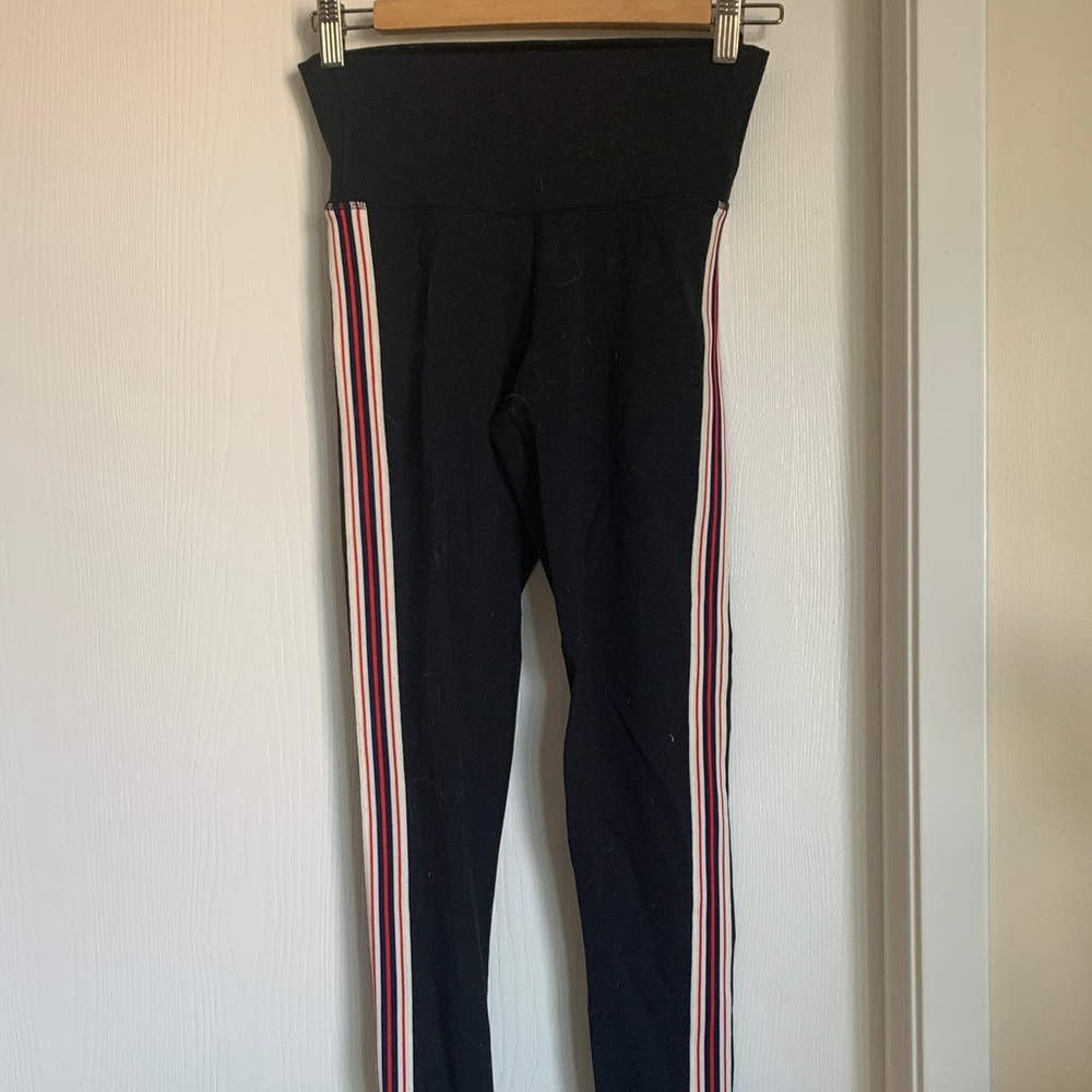 TNA Black Leggings with Red and White Stripes